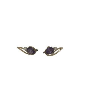 Vintage Gold Tone Amethyst Pearl Earrings Screw Back Dainty Elegant‎